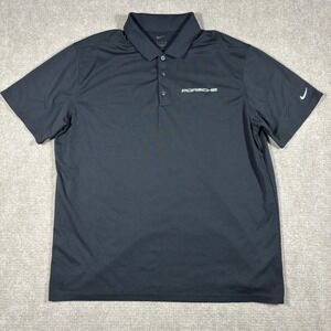 Nike Solid Black Performance Polo Porsche Men's Size XL EUC